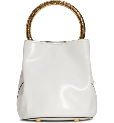Shop Marni Hammered Handle Leather Bucket Bag In Lily White