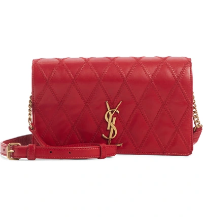 Shop Saint Laurent Angie Quilted Lambskin Leather Crossbody Bag - Red In Rouge Eros