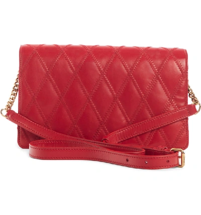 Shop Saint Laurent Angie Quilted Lambskin Leather Crossbody Bag - Red In Rouge Eros