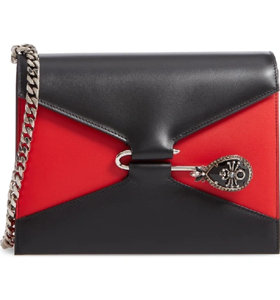Shop Alexander Mcqueen Pin Calfskin Leather Shoulder Bag In Black/ Lust Red