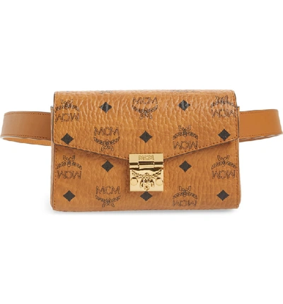 Shop Mcm Small Patricia Visetos Belt Bag In Cognac