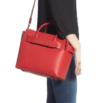 Shop Burberry Small Belt Triple Stud Leather Satchel In Bright Military Red
