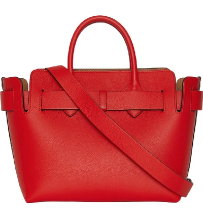 Shop Burberry Small Belt Triple Stud Leather Satchel In Bright Military Red