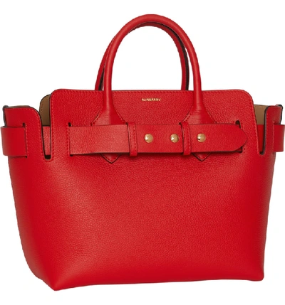 Shop Burberry Small Belt Triple Stud Leather Satchel In Bright Military Red