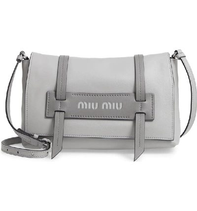 Shop Miu Miu Small Grace Calfskin Shoulder Bag In Nube/ Marmo