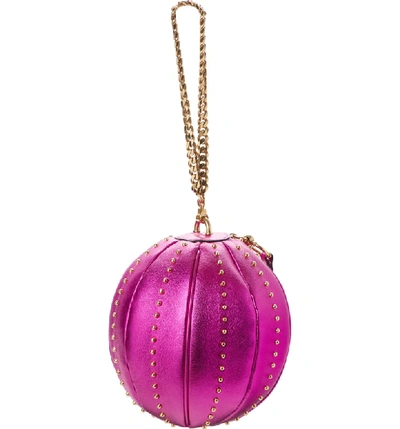 Shop Balmain Mini Moon Metallic Lambskin Ball Minaudiere - Pink In Rose Fushia