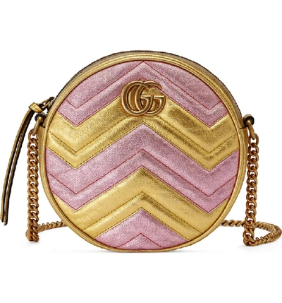 Shop Gucci Marmont 2.0 Mini Leather Circle Crossbody Bag In Oro/ Rosa