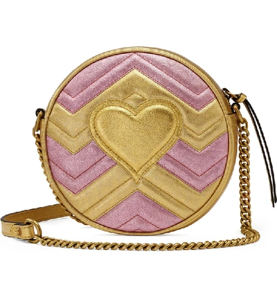 Shop Gucci Marmont 2.0 Mini Leather Circle Crossbody Bag In Oro/ Rosa