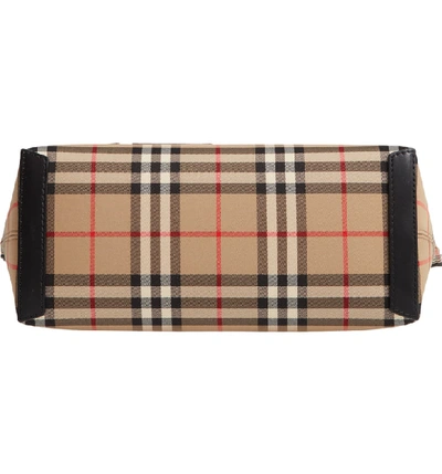 Shop Burberry Small Society Vintage Check Canvas & Leather Top Handle Bag - Beige In Archive Beige