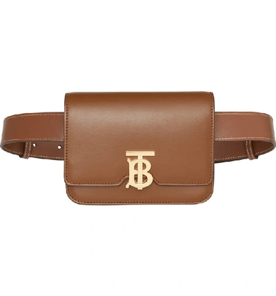 Shop Burberry Tb Leather Belt Bag In Malt Brown