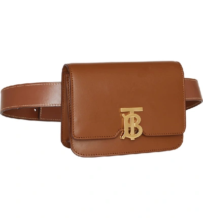 Shop Burberry Tb Leather Belt Bag In Malt Brown