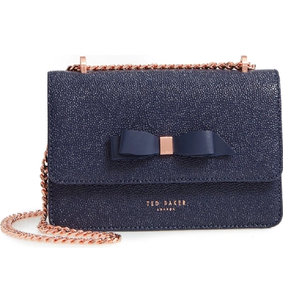 Shop Ted Baker Jayllaa Bow Leather Crossbody Bag - Blue In Navy