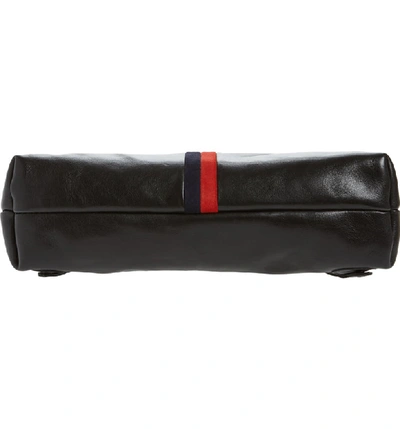 Shop Clare V Marcelle Leather Backpack In Black Rustic/ Navy Rd Stripe