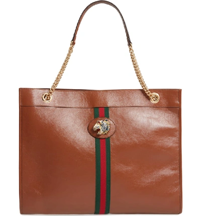 Shop Gucci Large Leather Tote In Cuir/ Vert Red Multi