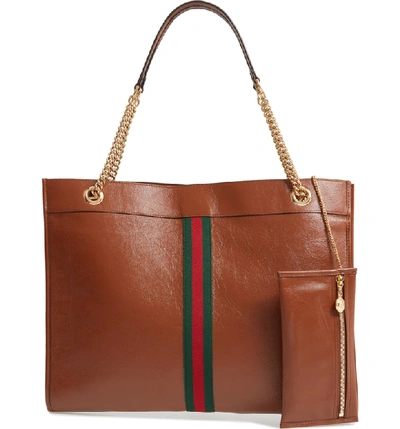 Shop Gucci Large Leather Tote In Cuir/ Vert Red Multi