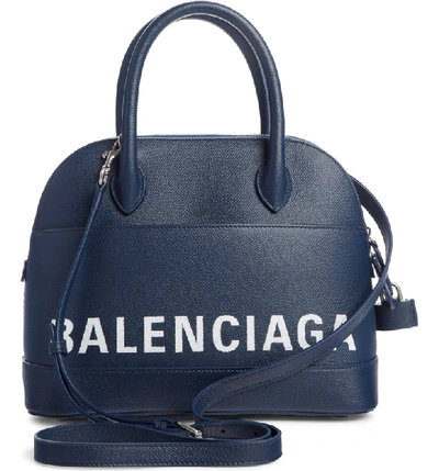 Shop Balenciaga Small Vile Calfskin Satchel - Blue In Bleu Canopee/ Blanc