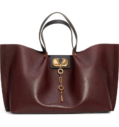 Shop Valentino Large Go Logo Leather Tote In Moro/ Nero/ Rouge Pur