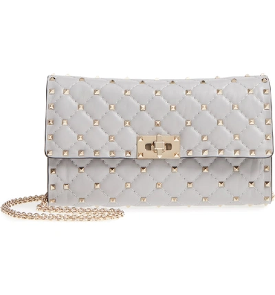 Shop Valentino Rockstud Matelasse Quilted Leather Crossbody Bag In Pastel Grey
