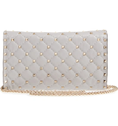 Shop Valentino Rockstud Matelasse Quilted Leather Crossbody Bag In Pastel Grey