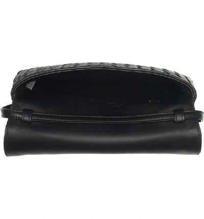 Shop Bottega Veneta Intrecciato Leather Crossbody Flap Bag - Black In Nero/ Nero/ Silver