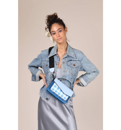 Shop Botkier Cobble Hill Leather Crossbody Bag - Blue In Blue Gingham