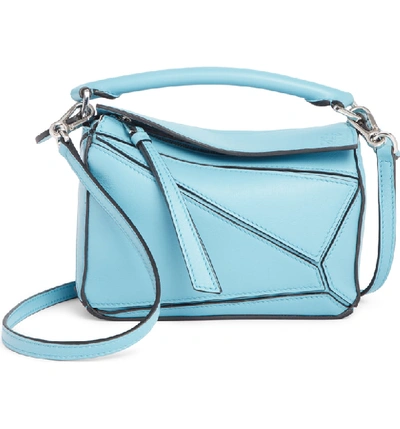 Shop Loewe Puzzle Mini Calfskin Leather Bag In Light Blue