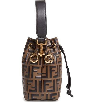 Shop Fendi Mini Mon Tresor Logo Calfskin Leather Bucket Bag In Maya/ Nero