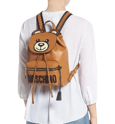 Shop Moschino Teddy Bear Faux Leather Backpack In Brown