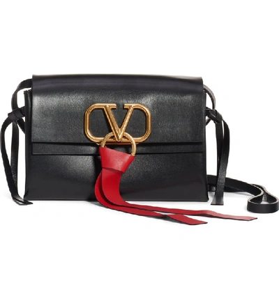 Shop Valentino V-ring Leather Crossbody Bag In Nero-nero/ Nero