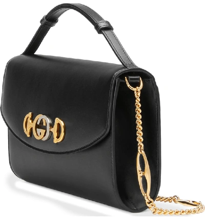 Shop Gucci Linea Zumi Small Leather Shoulder Bag In Nero