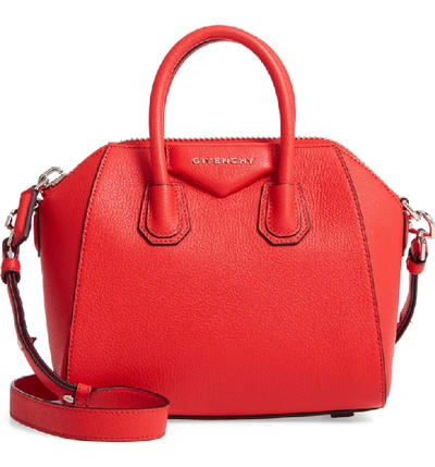 Shop Givenchy 'mini Antigona' Sugar Leather Satchel - Red In Pop Red