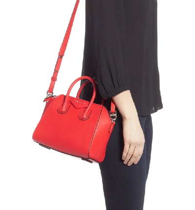 Shop Givenchy 'mini Antigona' Sugar Leather Satchel - Red In Pop Red