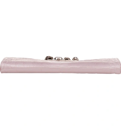 Shop Alexander Mcqueen Four-ring Knuckle Clasp Croc Embossed Leather Clutch - Pink In Pale Rose