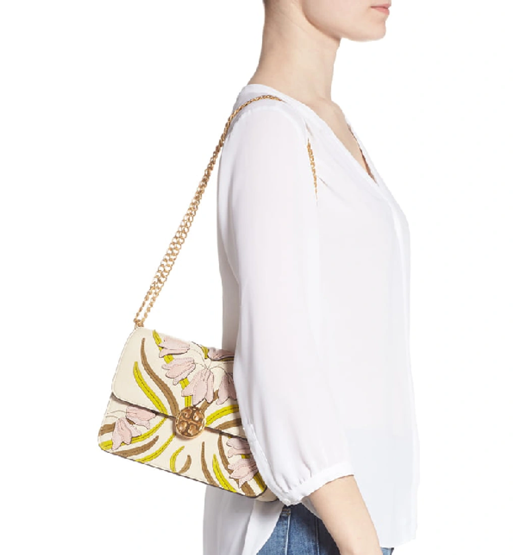 Tory Burch Chelsea Floral Applique Leather Shoulder Bag Pink In Pink Meridian ModeSens
