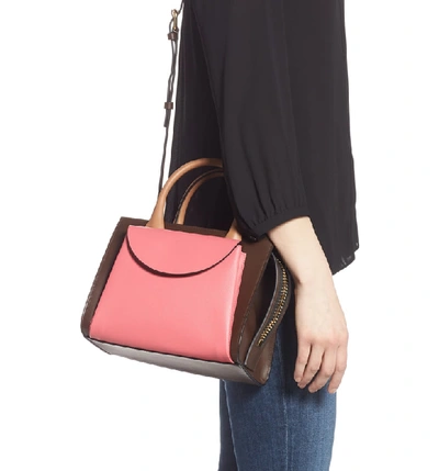 Shop Marni Small Law Colorblock Leather Top Handle Satchel In Fuschia/ Dark Chocolate