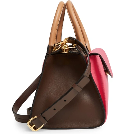 Shop Marni Small Law Colorblock Leather Top Handle Satchel In Fuschia/ Dark Chocolate