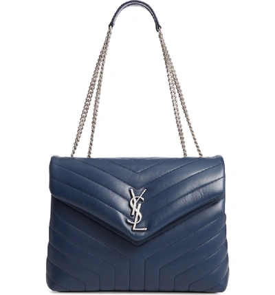 Shop Saint Laurent Medium Loulou Calfskin Leather Shoulder Bag - Blue In Denim Blue/ Denim Blue