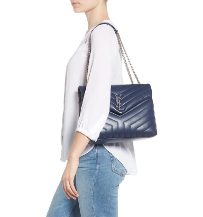 Shop Saint Laurent Medium Loulou Calfskin Leather Shoulder Bag - Blue In Denim Blue/ Denim Blue