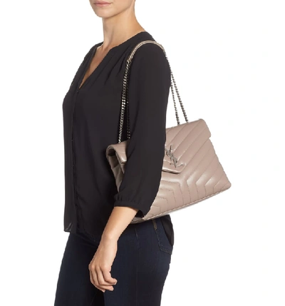 Shop Saint Laurent Medium Loulou Calfskin Leather Shoulder Bag - Beige In Taupe Sable
