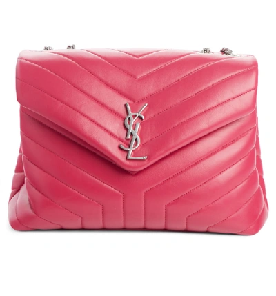 Shop Saint Laurent Medium Loulou Calfskin Leather Shoulder Bag - Pink In Freesia/ Freesia