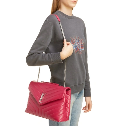 Shop Saint Laurent Medium Loulou Calfskin Leather Shoulder Bag - Pink In Freesia/ Freesia