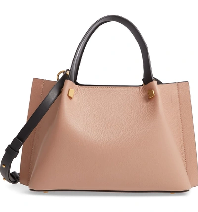 Shop Valentino Small Vlogo Leather Tote In Rose Cannelle/ Nero/ Rouge Pur