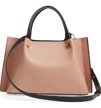 Shop Valentino Small Vlogo Leather Tote In Rose Cannelle/ Nero/ Rouge Pur