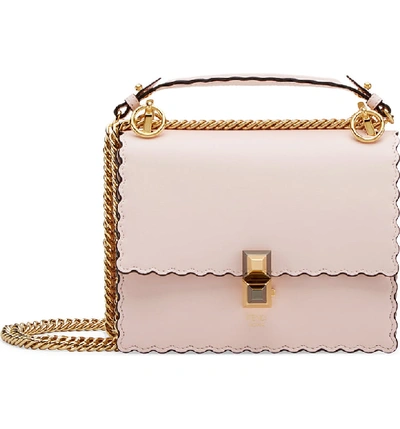 Shop Fendi Mini Kan I Scalloped Leather Shoulder Bag - Pink In Confetto/ Oro Soft