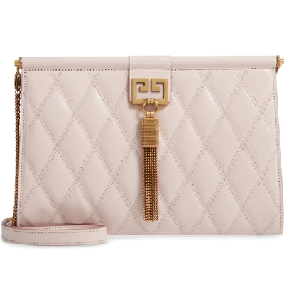 Shop Givenchy Gem Quilted Leather Frame Shoulder Bag - Pink In Pale Pink