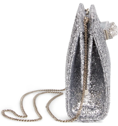 Shop Jimmy Choo Galactica Glitter Clutch With Crystal Bracelet Handle In Silver