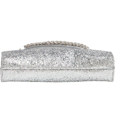 Shop Jimmy Choo Galactica Glitter Clutch With Crystal Bracelet Handle In Silver