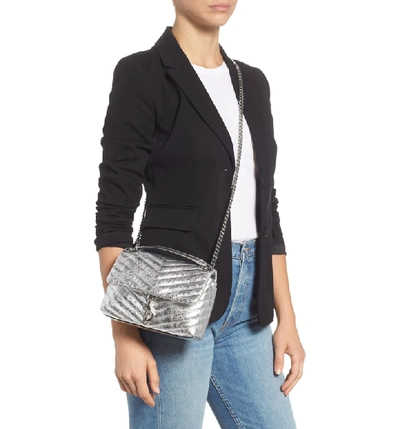 Shop Rebecca Minkoff Edie Metallic Leather Shoulder Bag In Silver