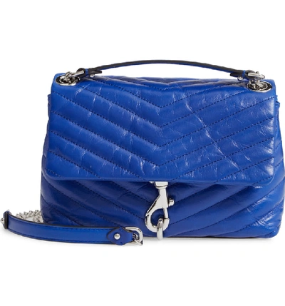 Shop Rebecca Minkoff Edie Metallic Leather Shoulder Bag In Bright Blue