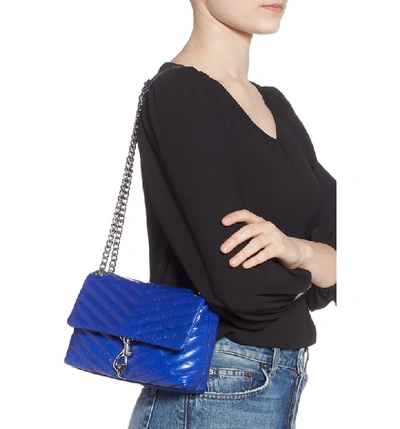 Shop Rebecca Minkoff Edie Metallic Leather Shoulder Bag In Bright Blue
